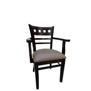chaise en bois avec accoudoire assise en simili cuir miri