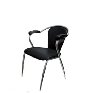 chaise métallique chrome et simili cuir avec accoudoirs noir tokyo
