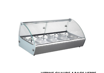 VITRINE CHAUDE 4 BACS VERRE BOMBEE A POSER 773x420x336 RTR4