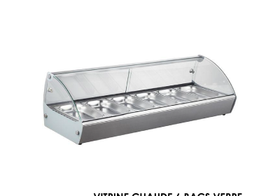 VITRINE CHAUDE 6 BACS VERRE BOMBEE A POSER 1127x420x336 RTR6