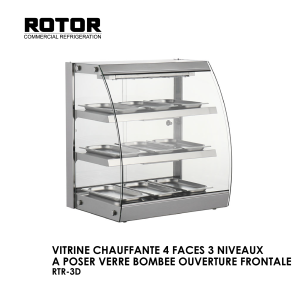 VITRINE CHAUFFANTE 4 FACES 3 NIVEAUX A POSER VERRE BOMBEE OUVERTURE FRONTALE RTR 3D 300x300