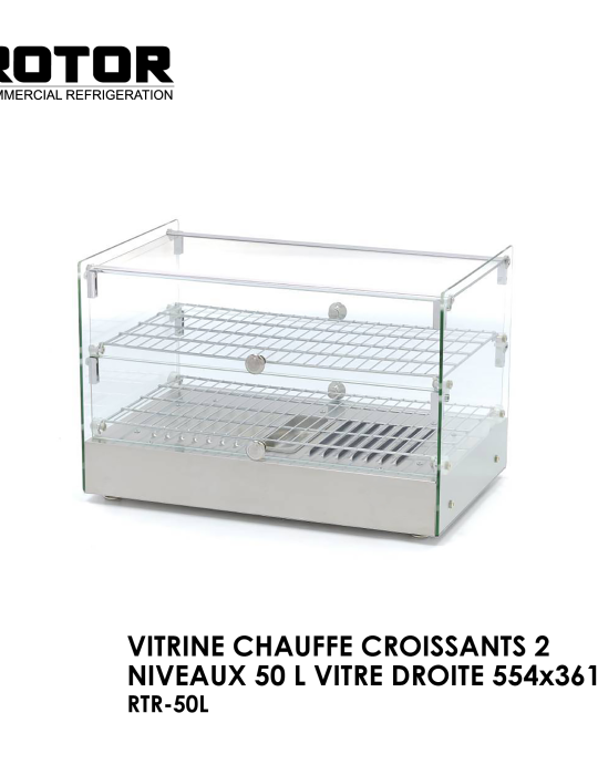 VITRINE CHAUFFE CROISSANTS 2 NIVEAUX 50 L VITRE DROITE 554x361x376 RTR-50L