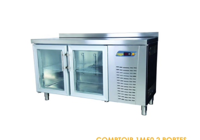 COMPTOIR 1M50 2 PORTES VITREES 1500x700x850 TPG 72 GD