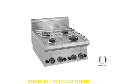 RECHAUD 4 FEUX GAZ GRILLES EN FONTE A POSER 600X650X290 470 D65G4SG