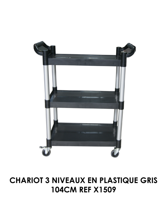 CHARIOT 3 NIVEAUX EN PLASTIQUE GRIS 104CM REF X1509